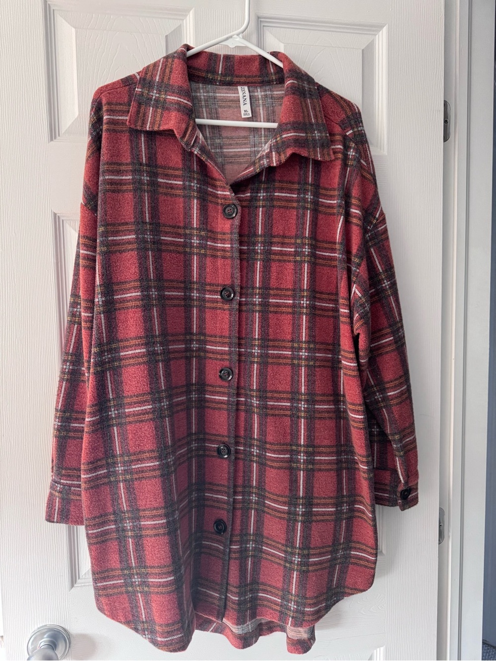 Zenana Outfitters Red Plaid Button-Front Trench Coat